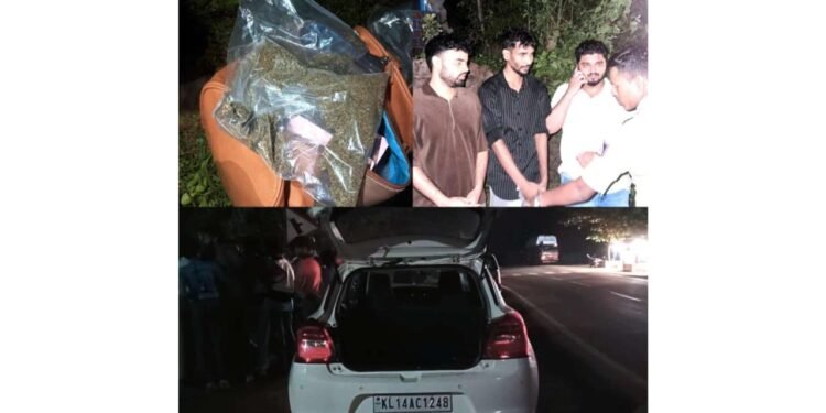 ಚಾಲಕನ ನಿಯಂತ್ರಣ ತಪ್ಪಿ ಪಲ್ಟಿಯಾದ ಕಾರಿನಲ್ಲಿ ಗಾಂಜಾ ಪತ್ತೆ: ಮೂವರು ಆರೋಪಿಗಳು ಅಂದರ್
